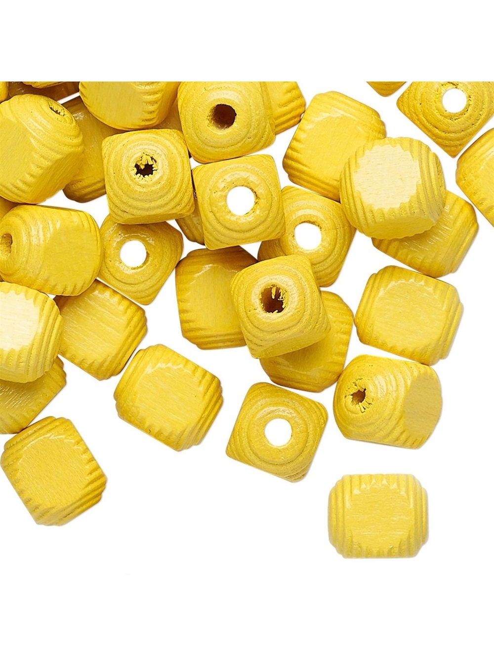 Vintage German Art Deco Geometric Carved Lines Wood Beads Sunny Yellow